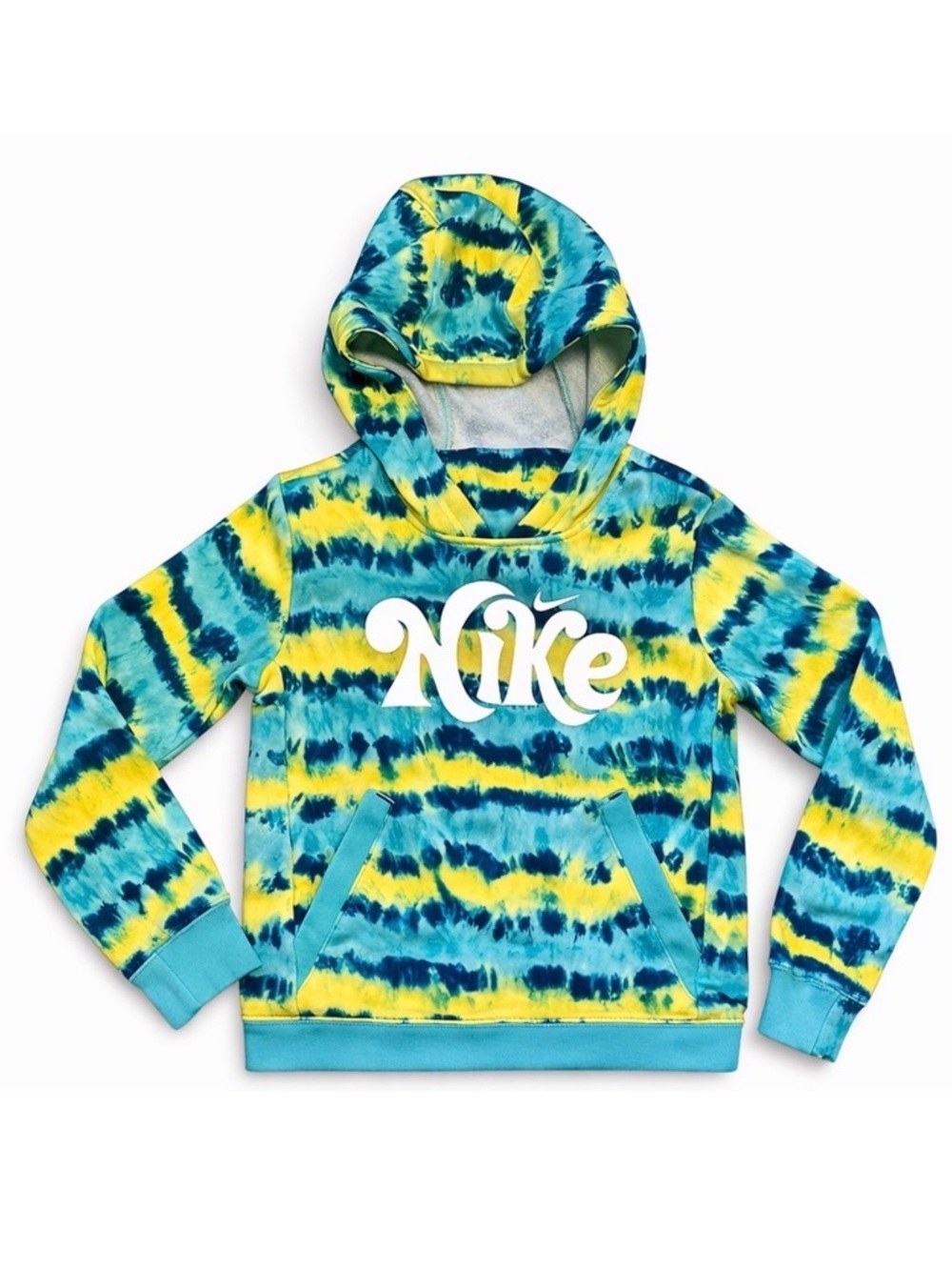 Nike Tie Dye Club Fleece Hoodie Blue Yellow Youth Small Pullover